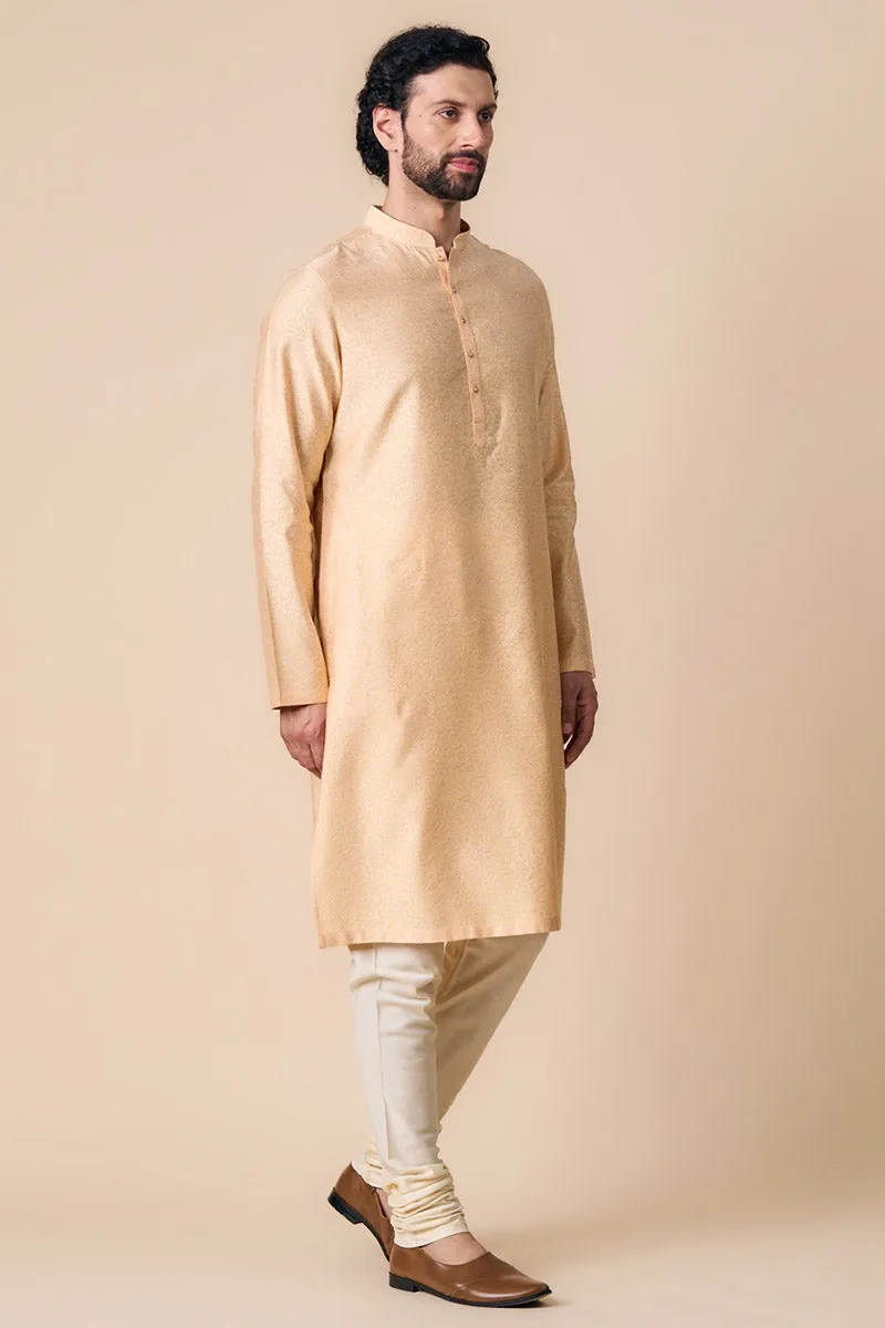 Peach Floral Jacquard Kurta Set