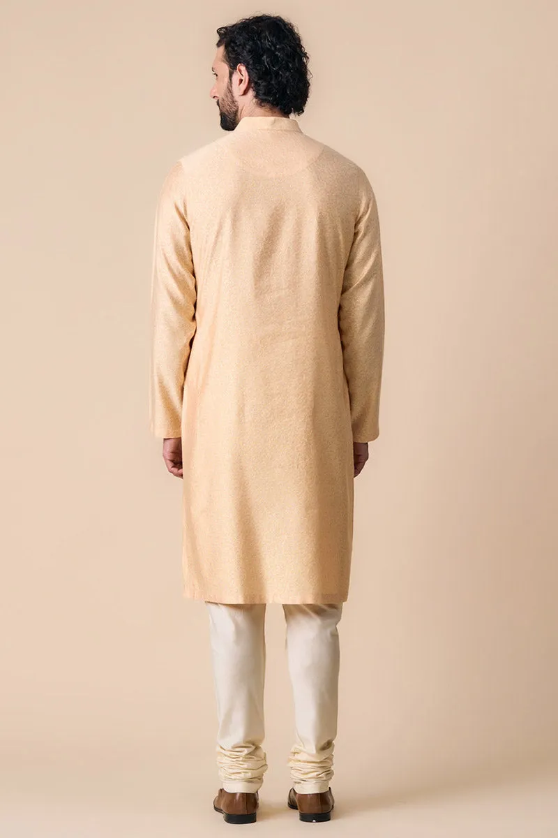 Peach Floral Jacquard Kurta Set