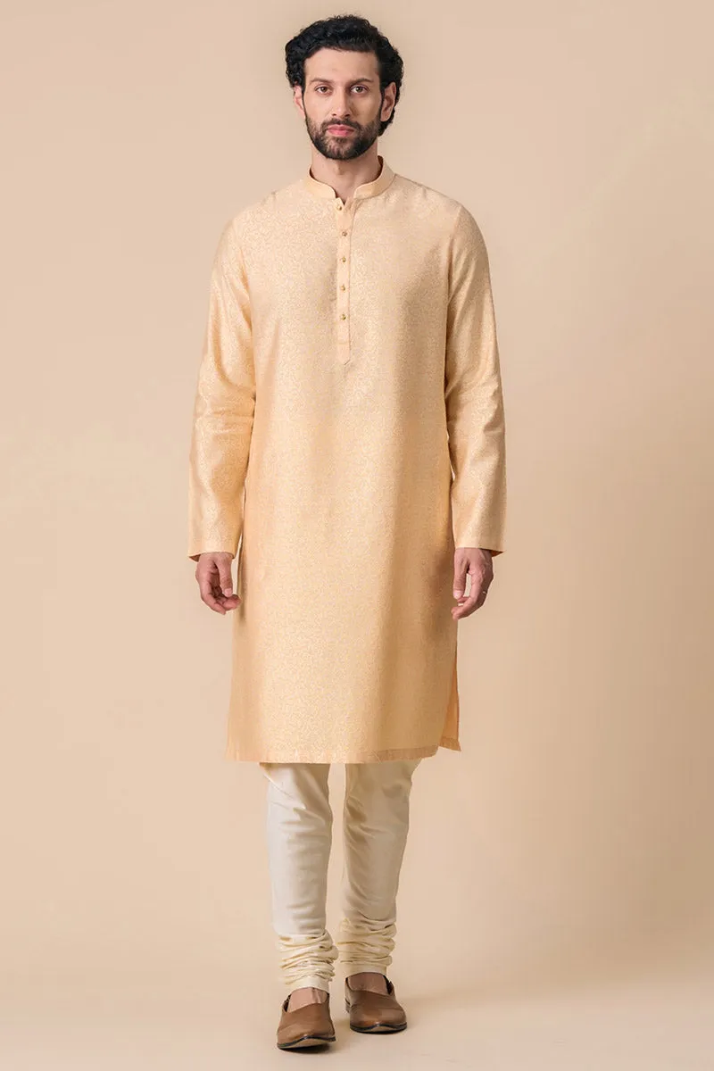 Peach Floral Jacquard Kurta Set