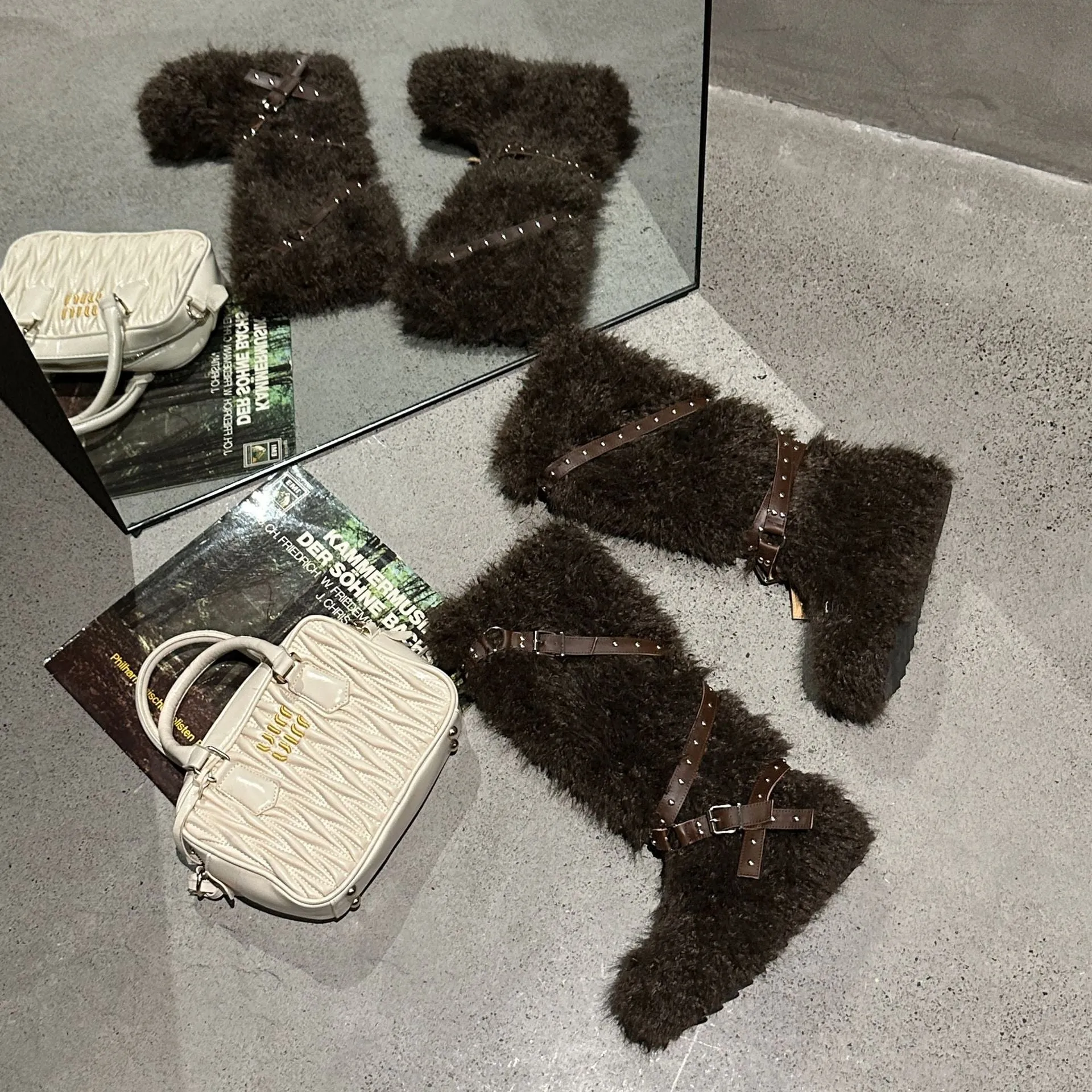 Plush Buckle Fur Boots