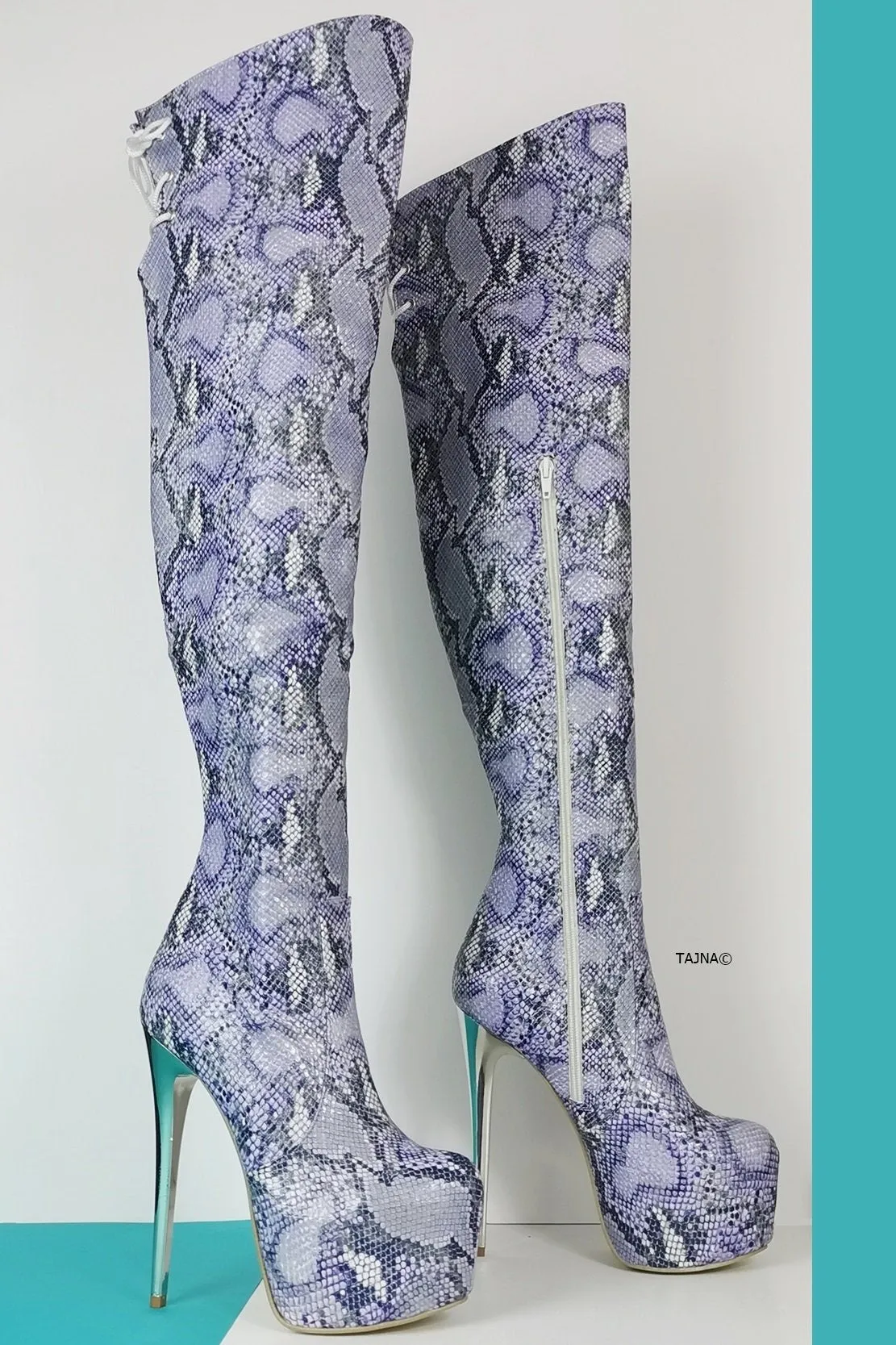 Purple Snake Knee High Boots