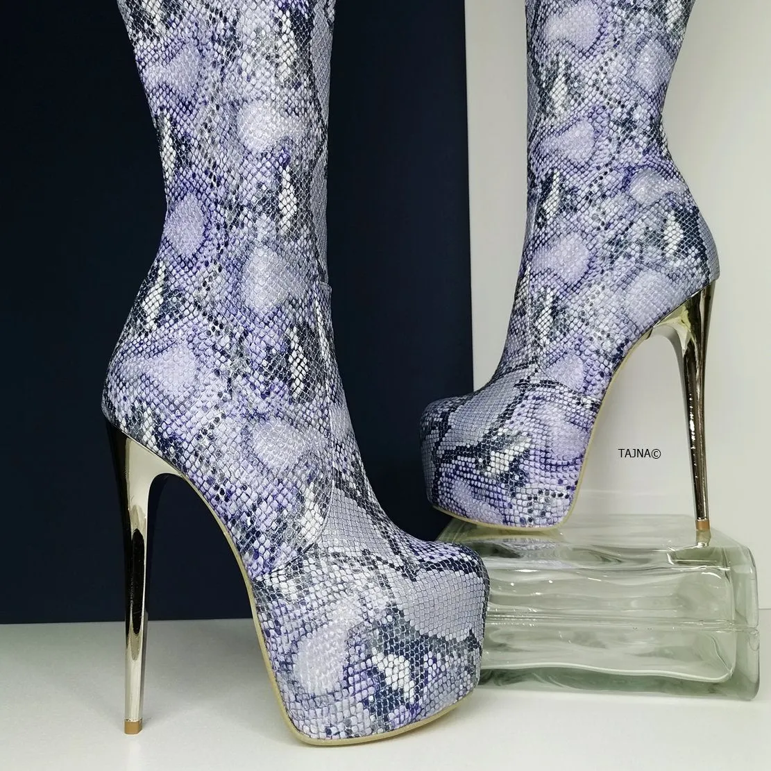 Purple Snake Knee High Boots