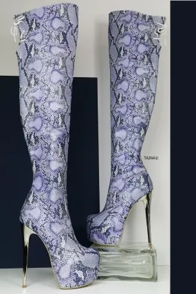 Purple Snake Knee High Boots