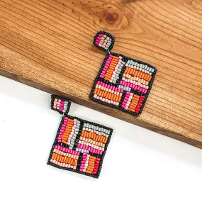 Resort Life Beaded Square Drop Earrings with Square Design in Black