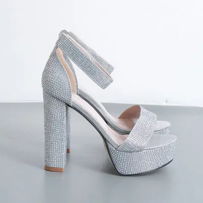 Rhinestone High Heel Silver