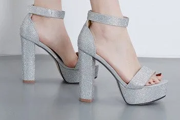 Rhinestone High Heel Silver
