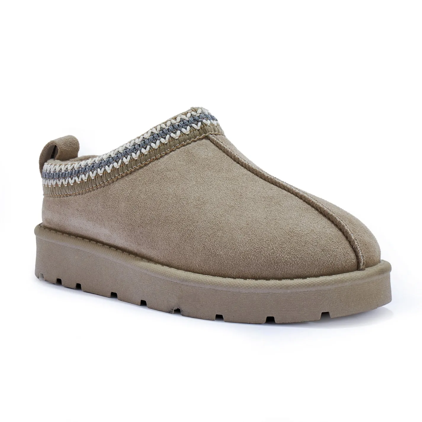 ROBYN TAUPE ULTRA MINI PLATFORM EMBROIDERED ANKLE SLIPPER BOOTS