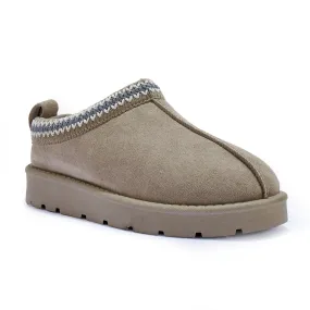 ROBYN TAUPE ULTRA MINI PLATFORM EMBROIDERED ANKLE SLIPPER BOOTS
