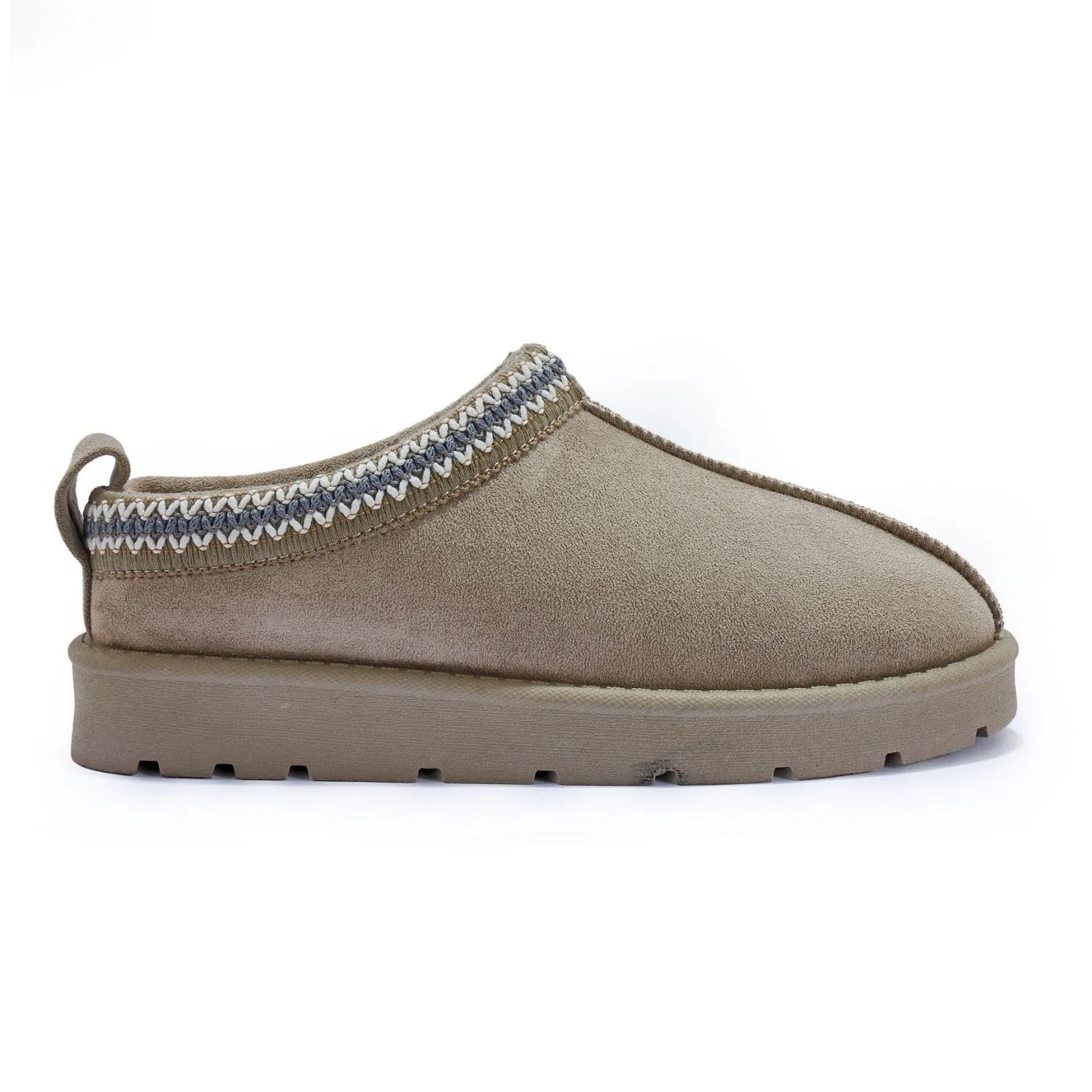 ROBYN TAUPE ULTRA MINI PLATFORM EMBROIDERED ANKLE SLIPPER BOOTS