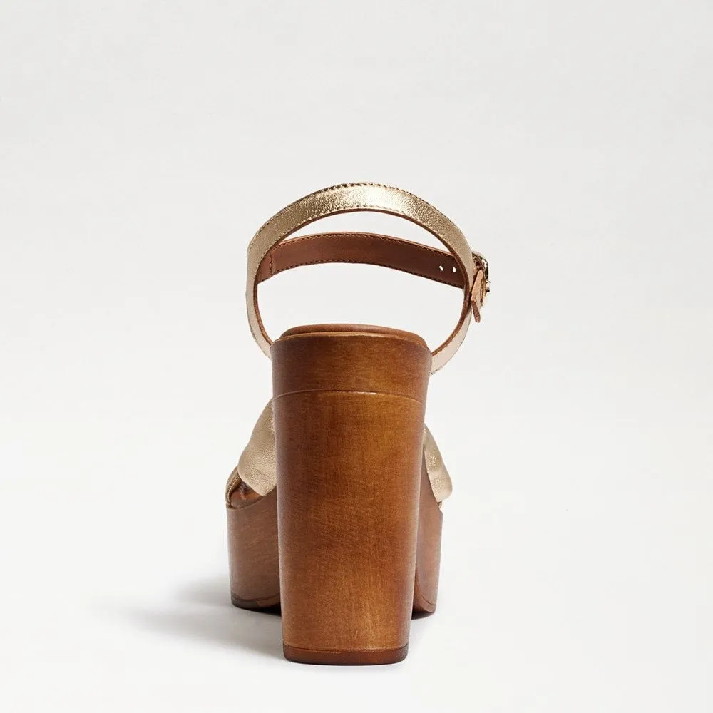 Sam Edelman Trista Champagne Open Toe Buckle Strap Block Heel Platform Sandals