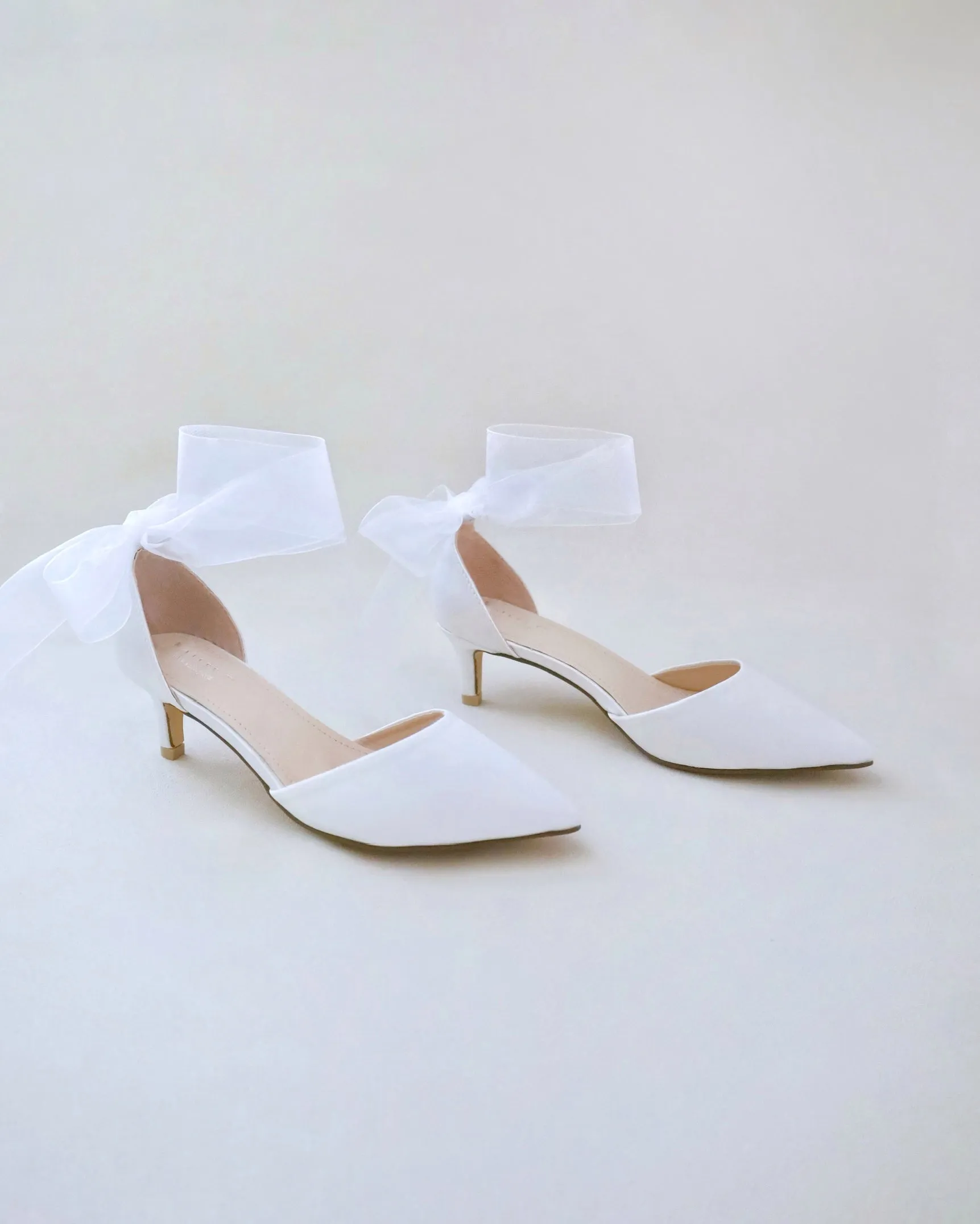 Satin Pointy Toe Low Heels with Wrapped Ankle Tie