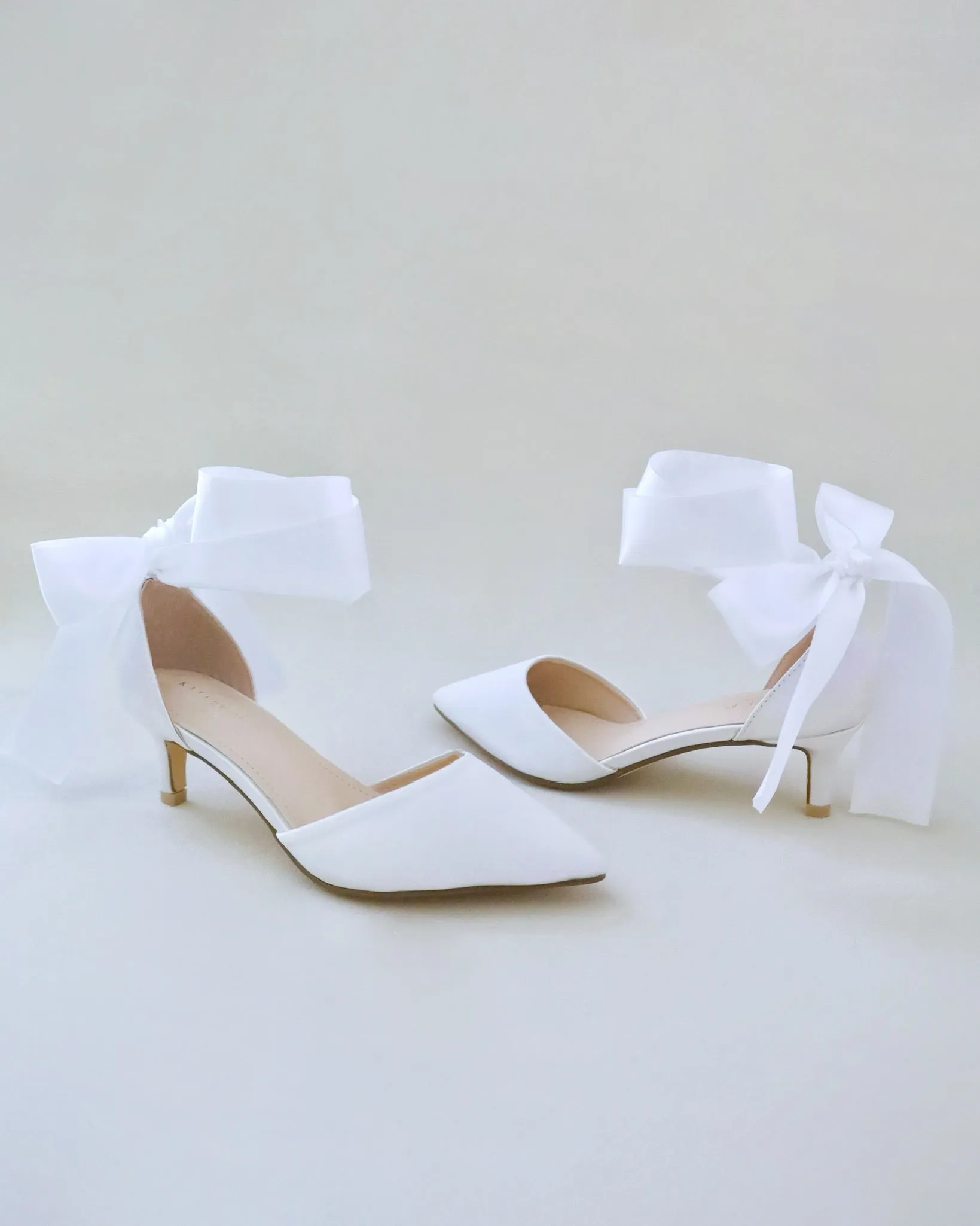 Satin Pointy Toe Low Heels with Wrapped Ankle Tie