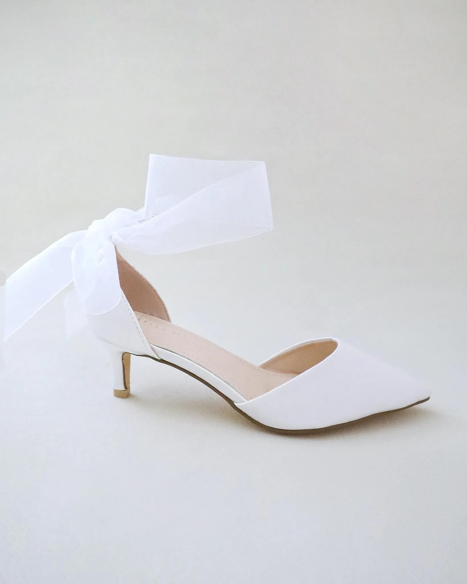 Satin Pointy Toe Low Heels with Wrapped Ankle Tie