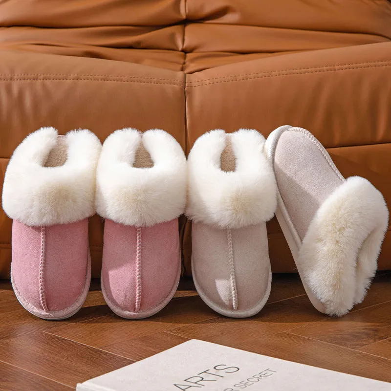 Suede Slip On Closed Toe Plush Slippers