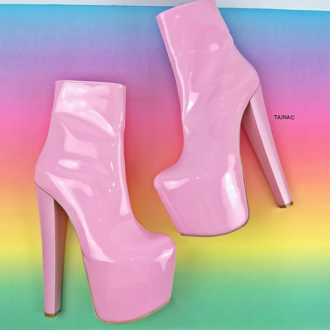 Sugar Pink Patent Chunky Heel Boots