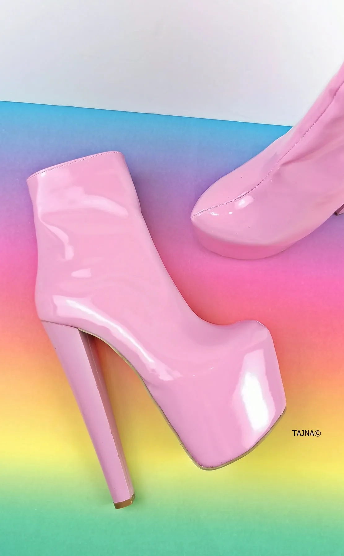 Sugar Pink Patent Chunky Heel Boots