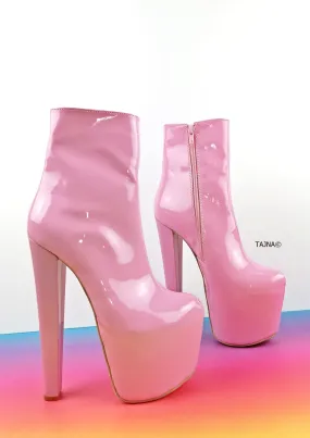 Sugar Pink Patent Chunky Heel Boots