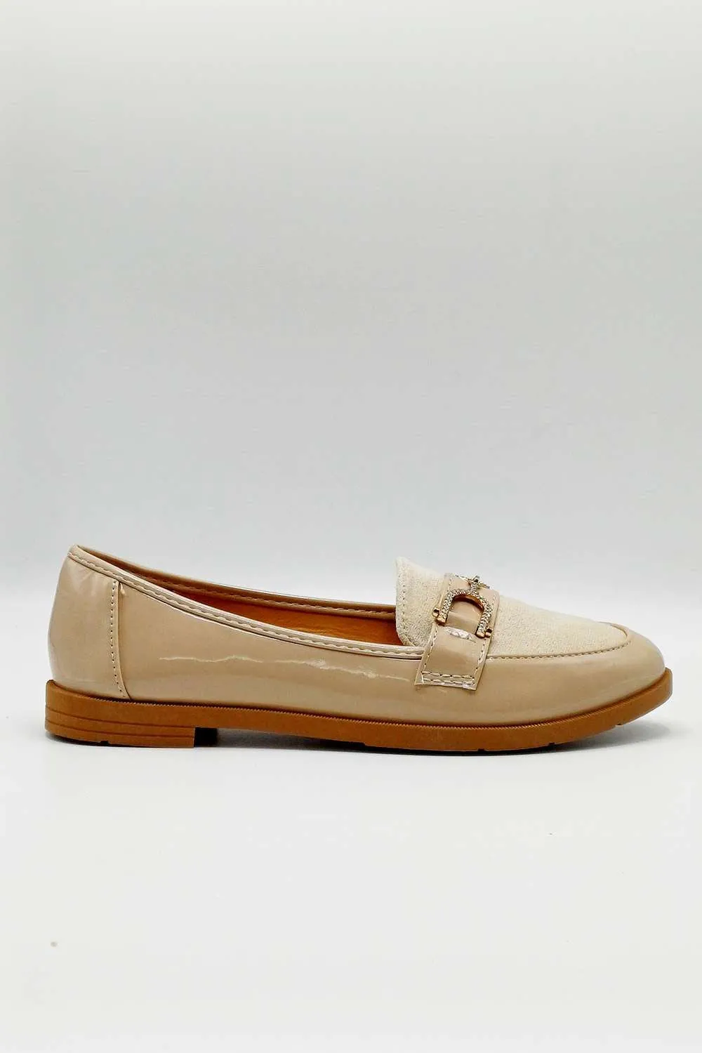 Tori Diamante Link Flat Loafers in Beige