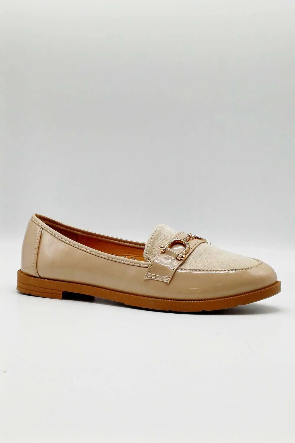Tori Diamante Link Flat Loafers in Beige