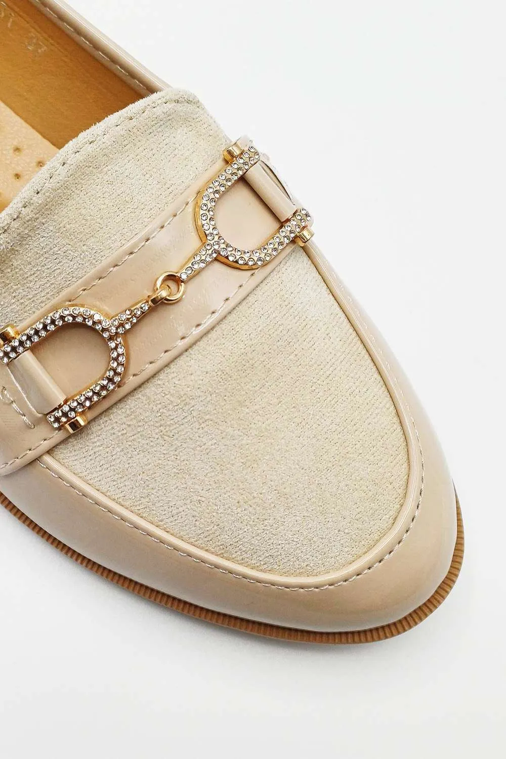 Tori Diamante Link Flat Loafers in Beige
