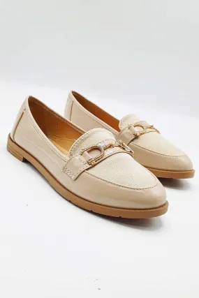 Tori Diamante Link Flat Loafers in Beige