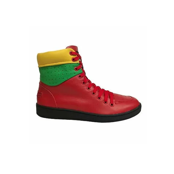 Travel Fox Men's Red Green Yellow Nappa Leather High Top Sneakers 916101 133