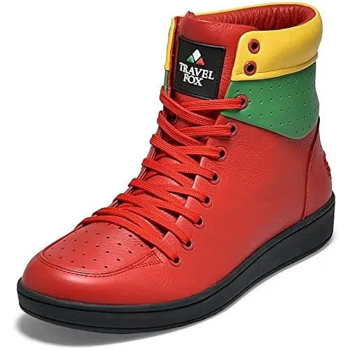 Travel Fox Men's Red Green Yellow Nappa Leather High Top Sneakers 916101 133