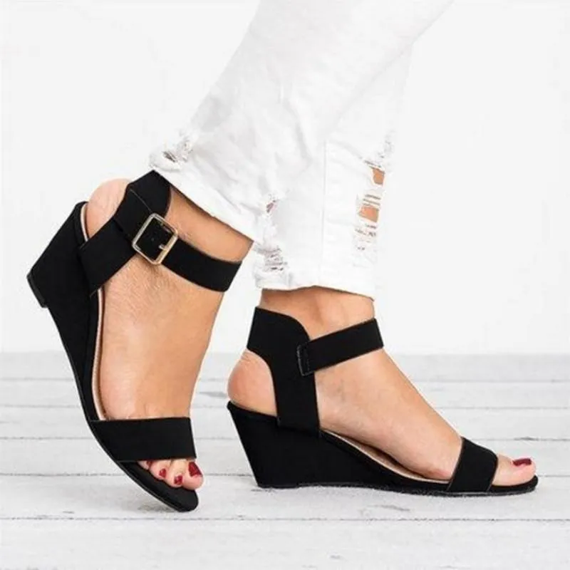 Wedge sandals ankle strap peep toe sandals