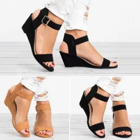 Wedge sandals ankle strap peep toe sandals