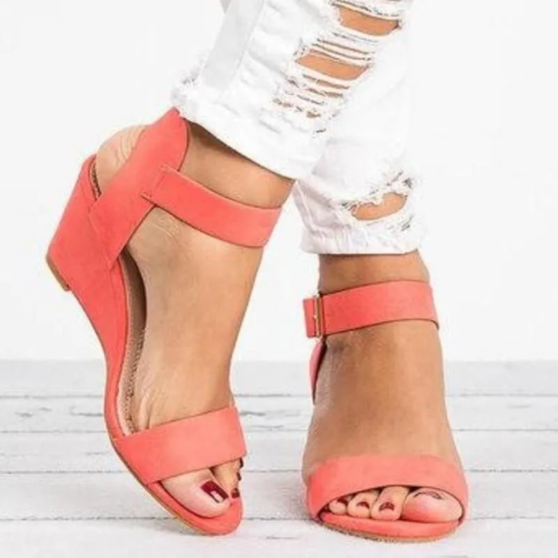 Wedge sandals ankle strap peep toe sandals