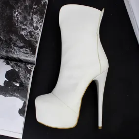 White Classic Platform High Heel Boots