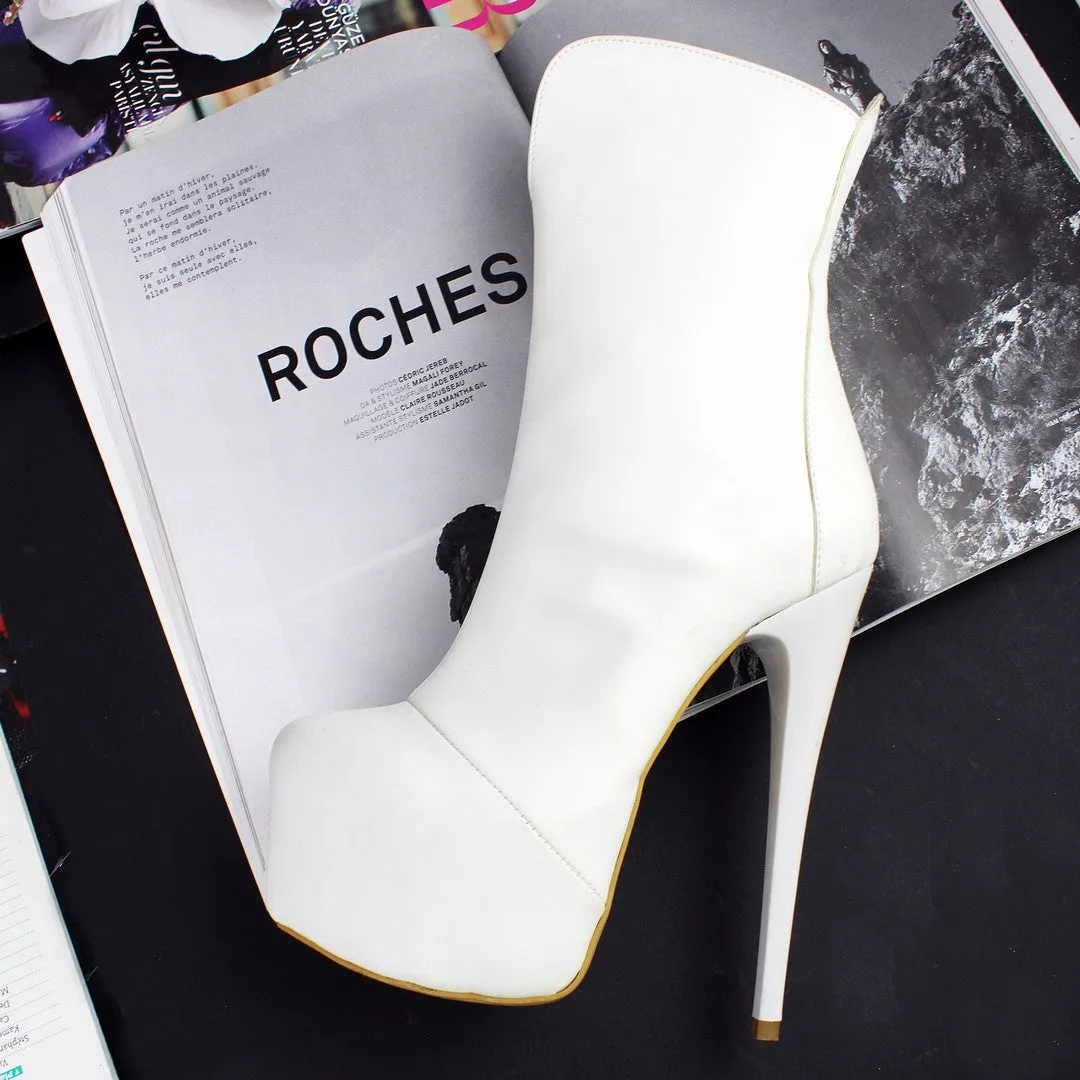 White Classic Platform High Heel Boots