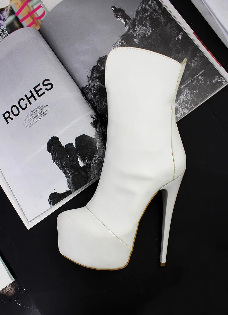 White Classic Platform High Heel Boots