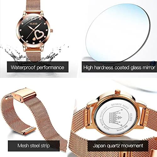 Women's 2-Piece Rose Gold Watch Gift Set w/Sparkling Heart Charm & Eiffel Tower Bracelet