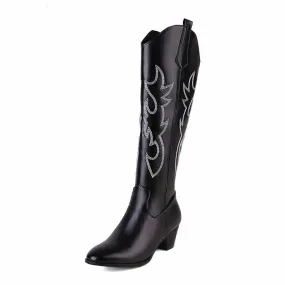 Women's Embroidered Western Cowboy Boots Knee High Classic Boot