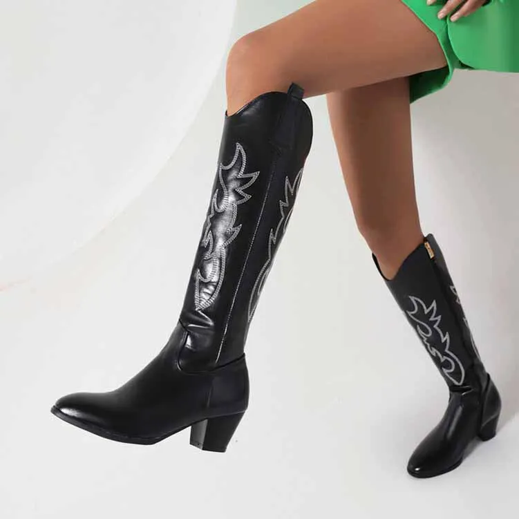 Women's Embroidered Western Cowboy Boots Knee High Classic Boot