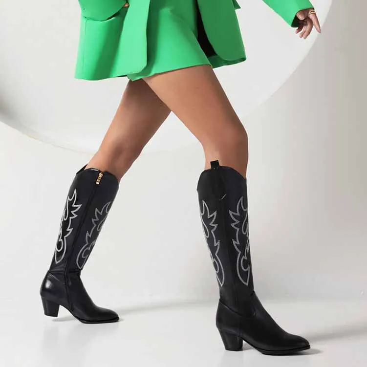 Women's Embroidered Western Cowboy Boots Knee High Classic Boot