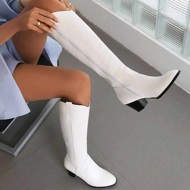 Women's Embroidered Western Cowboy Boots Knee High Classic Boot