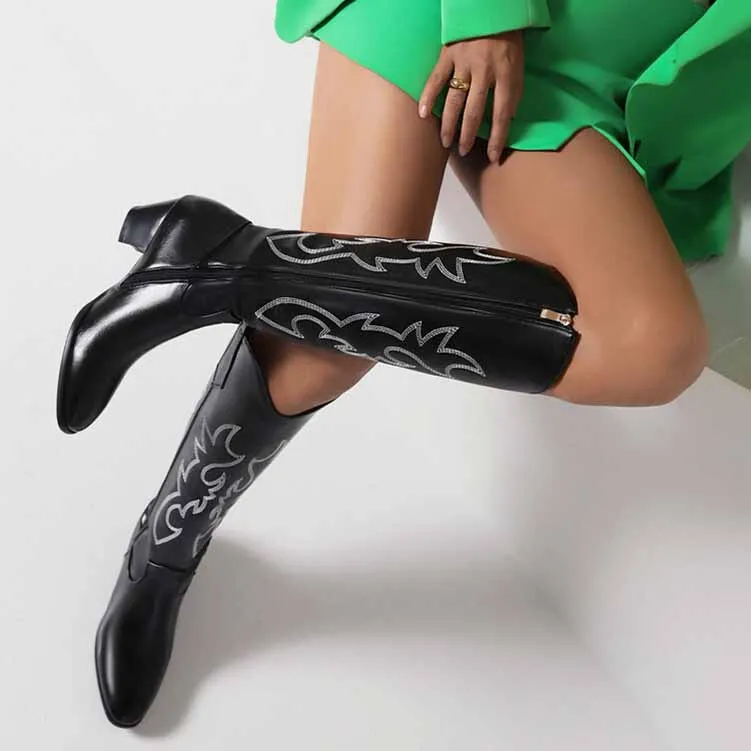 Women's Embroidered Western Cowboy Boots Knee High Classic Boot
