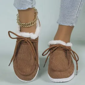 Women's Lace-Up Flat Fur-Lined Canvas Shoes 71098797C