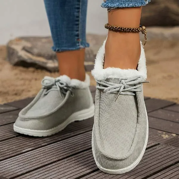 Women's Lace-Up Flat Fur-Lined Canvas Shoes 71098797C