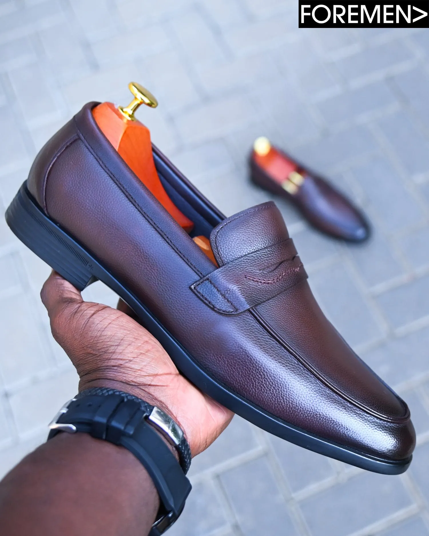 ZORANAH | Oak Brown Leather Loafers